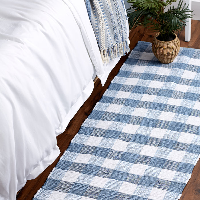 Gracie Oaks Debbagh Cotton Blue/White Machine Washable Rug & Reviews